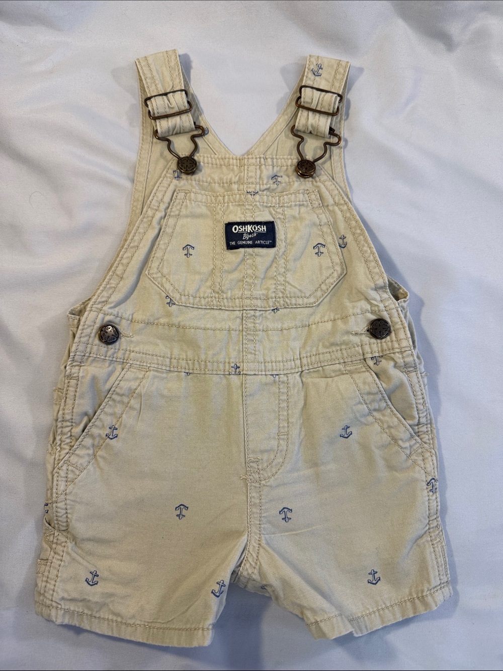 OshKosh B'gosh Cream Shortalls with Navy Anchor Print